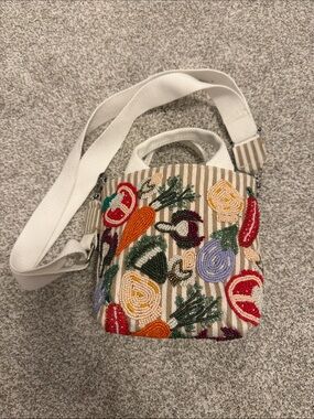 TJ Maxx Beaded Vegetable Motif Crossbody Bag - Cream